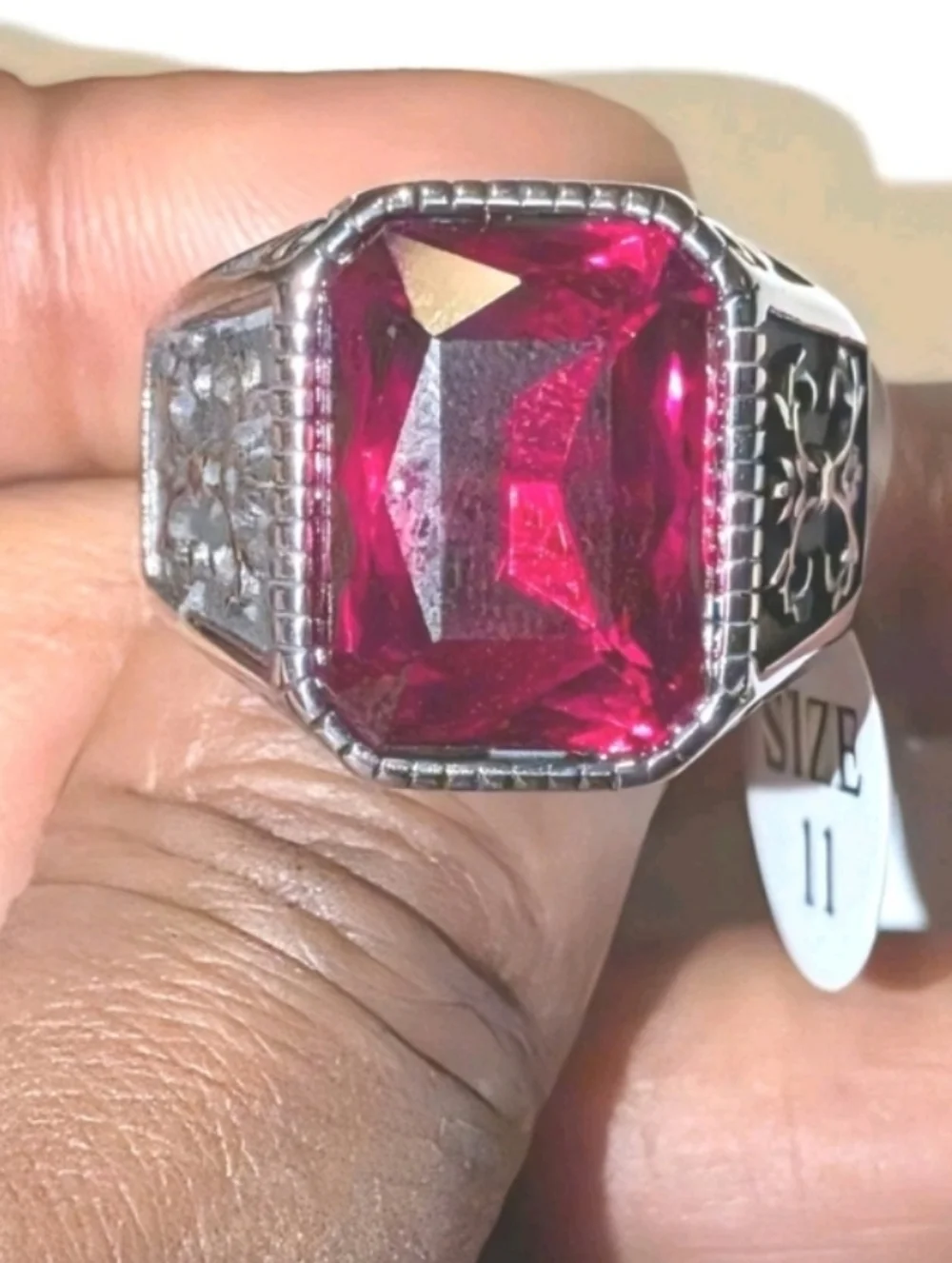 Retro Viking 5ct Lab Created Ruby Gemstone Mens Ring 14k Silver Plated Sz 11